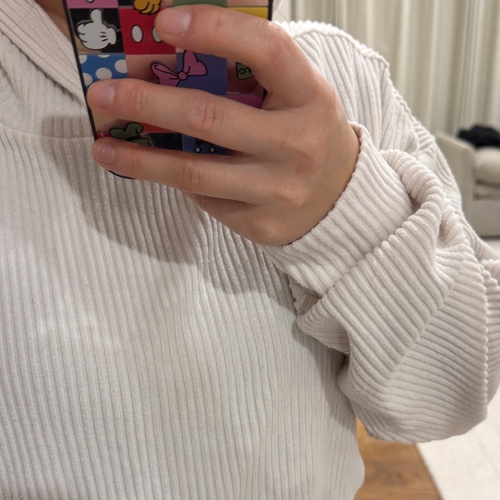 ALO Cream Ribbed Hoodie - Picture 6 of 13
